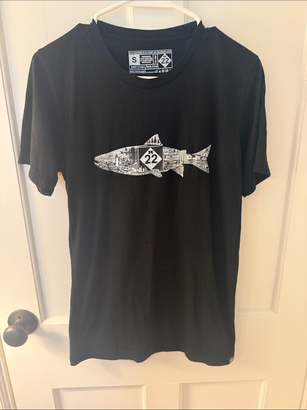 Black Fish Graphic Tee with Route 22 Emblem